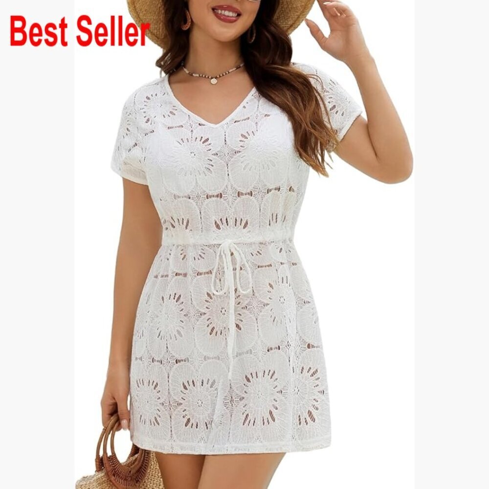 Lace Eyelet Swimsuit Coverup Cotton Nylon Beach Dress